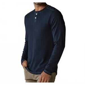 NEW THE NORMAL BRAND puremeso henley sweater in navy